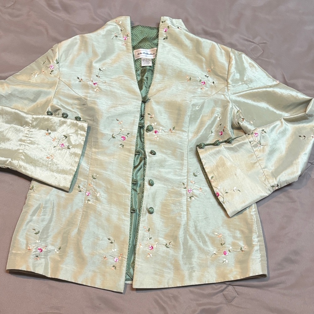 Floral Embroidered Satin Blazer